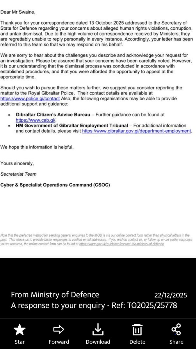 MKSwaine's tweet photo. This is how @DefenceHQ repays the loyalty of Jewish servicemen in the Armed Forces (screenshots attached) by firing me as a Whistleblower but not even investigating my coworkers motives @camillahmturner @TheConstit71705 @BritifyUK @RoyalGIBRegt @UNHumanRights @EU_Justice #thesun https://t.co/Bl8xsRWNid