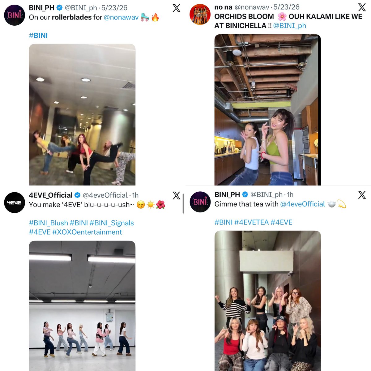 bini_writes's tweet photo. In the past 2 months, SEA girl groups BINI 🇵🇭, No Na 🇮🇩 and 4EVE 🇹🇭 had exchanged dance challenges of each other’s new songs — on the same day and time of release at that. 

Is there something brewing? Collab song? Concert? SEA Festival? What? MANIFESTING! 🌺❤️ #BINI #SEABLINGS https://t.co/e1i7lBGkqG