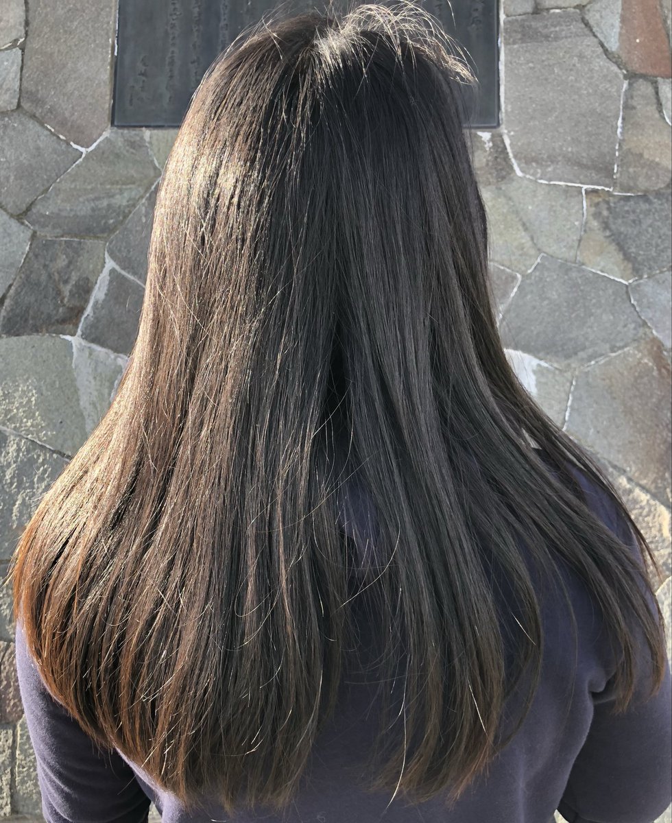 bassarihaircut's tweet photo. バッサリカットしてから10ヶ月。
「もうそろそろまた切りたいね」って言いたくなるくらい伸びた。

彼女の自慢のブラウンヘア。
私の好みに合わせて地毛の黒髪にしてくれて、今でも感謝してる。

毛先を揃えるため、1ヶ月おきくらいに私がハサミを入れて、アーチ型のラインを作っていた頃。 https://t.co/EjmMIN7EPI