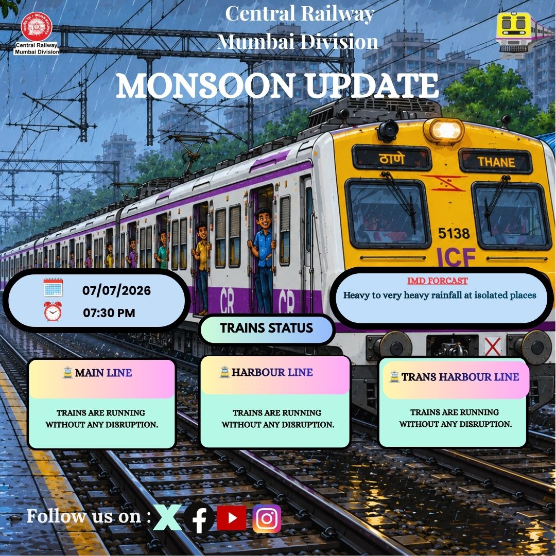 drmmumbaicr's tweet photo. Mumbai_Suburban #Train_Update   
07.07.2026 - 07:30 pm https://t.co/mxVBrr7GPv