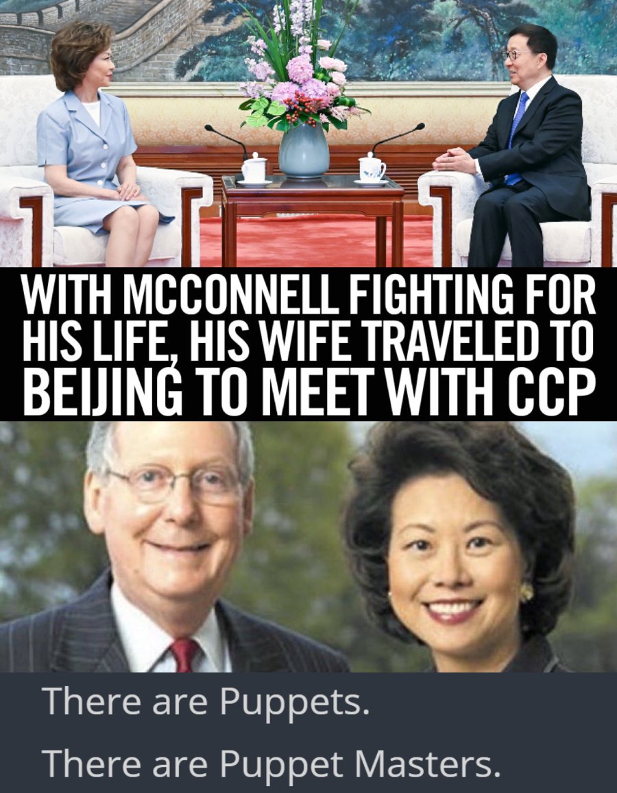 Kabamur_Taygeta's tweet photo. Why would Mitch McConnell's wife rush to China when it's not clear if he's alive or dead?

I can think of one reason. https://t.co/MHTSOMhtgF