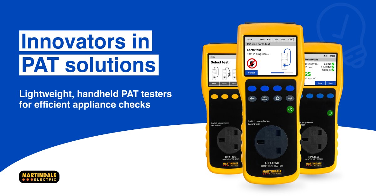 MartindaleElec's tweet photo. Appliance testing made easy. Our HPAT testers are simple, battery-powered, hand-held, lightweight and exceptionally portable. Supported by a wide range of PAT accessories.
πhttps://t.co/a6cZpkck34
#PATTesting #portableappliancetesting #MartindaleElectric #EET #PAT https://t.co/qANJzGSInG