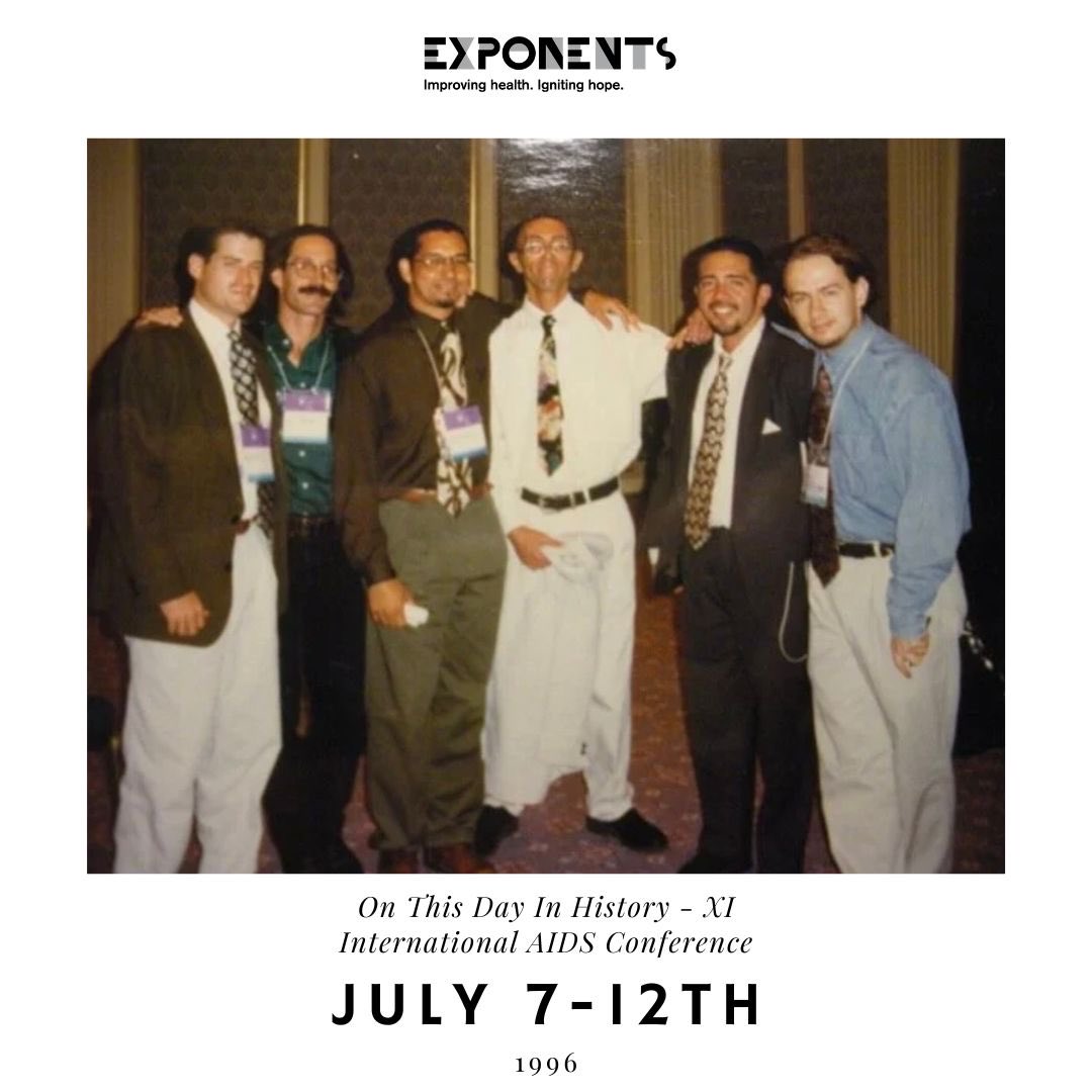 Exponentsinc's tweet photo. This Day in History 🌎✨ In 1996, the XI International AIDS Conference united the world under “One World One Hope.” Today, Exponents continues that mission by supporting those impacted by HIV/AIDS and advancing healthier communities. 💜🌱 #exponentsnyc https://t.co/1k5kbNPDa5