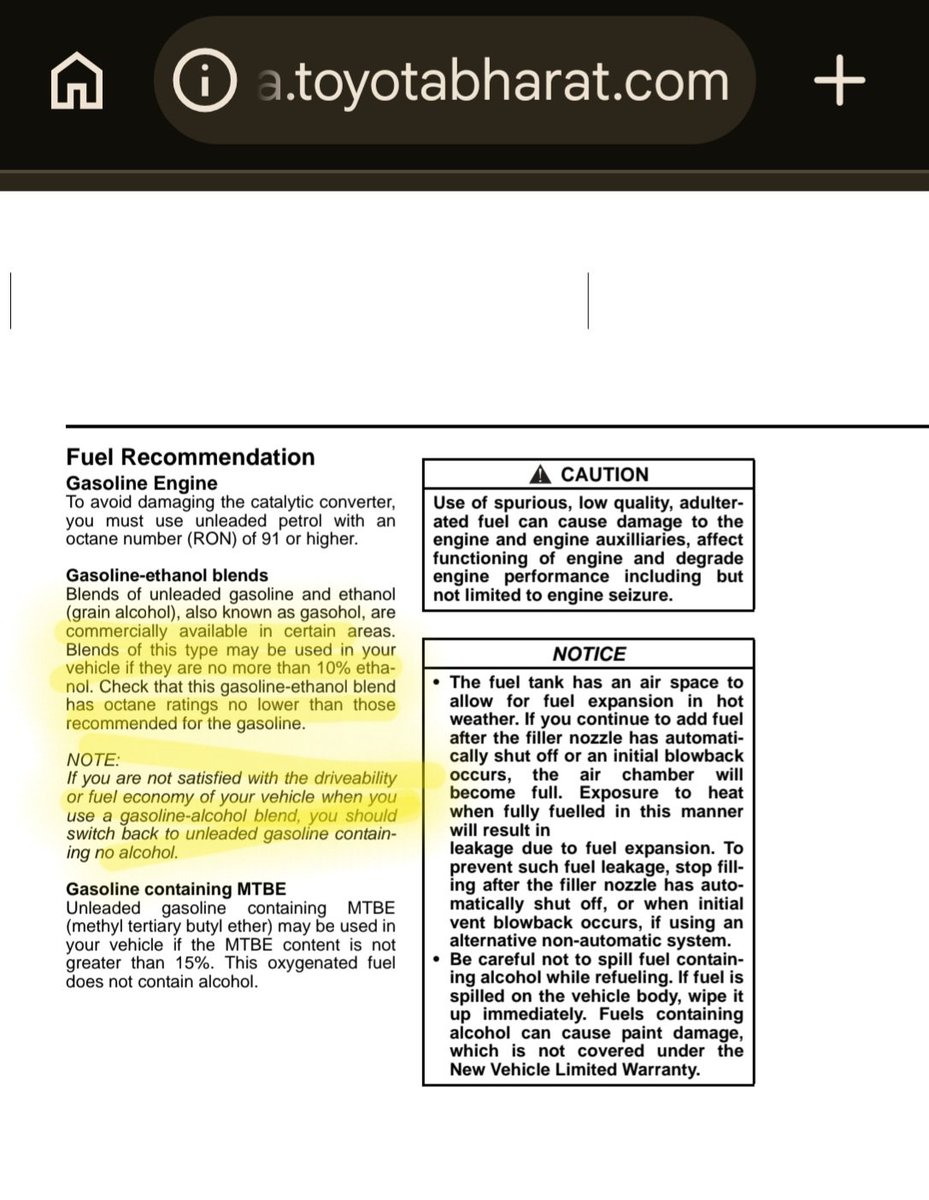 sphavisha's tweet photo. 🚨Very important questions raised by @ArvindKejriwal to all OEMs

If your own owner manuals for pre-2023 vehicles clearly state that they are only E10 compliant, how did you hold a press conference and claim they are E20 compatible?

Will you provide this assurance in writing that you will fully compensate owners for any damage caused by using E20 fuel?

Eagerly awaiting your response. @Toyota_India
 @Maruti_Corp
 @HeroMotoCorp
 @HyundaiIndia
 @tvsmotorcompany
 @_bajaj_auto_ltd