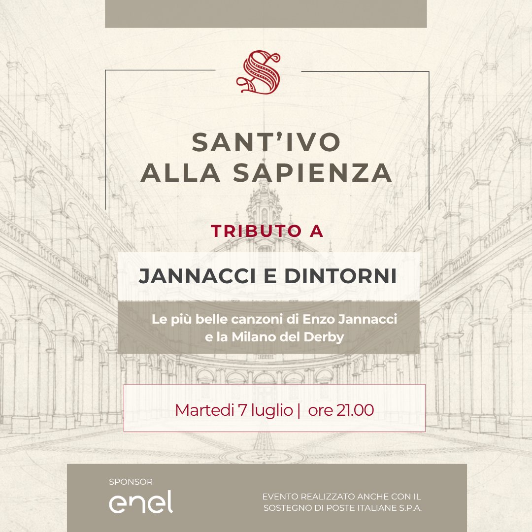 SenatoStampa's tweet photo. #Musica e #Cultura nel cortile di Sant'Ivo alla Sapienza. Riprendono gli appuntamenti promossi dal Presidente del #Senato @Ignazio_LaRussa con un tributo, stasera alle 21, a #Jannacci e dintorni. Le più belle canzoni di #EnzoJannacci e la Milano del Derby https://t.co/c8WLtBOLpA