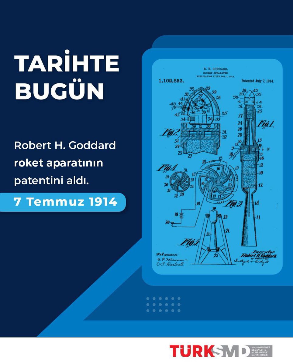 turksmdtr's tweet photo. Amerikalı mucit Dr. Robert H. Goddard, literatürde modern roket biliminin öncüsü olarak kabul edilmektedir. Büyük bir vizyona sahip bir fizikçi olan Goddard’ın, aynı zamanda eşsiz bir icat yeteneğine de sahip olduğu bilinmektedir. 7 Temmuz 1914 tarihinde Goddard, US 1,102,653 https://t.co/7zdwdt8D5X