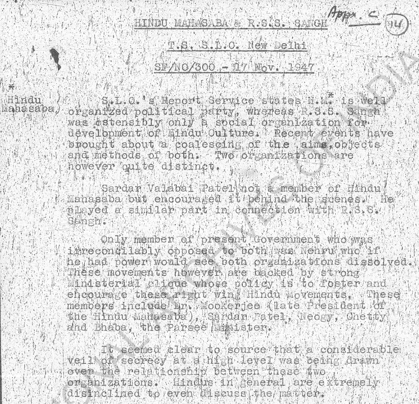 anujdhar's tweet photo. "Sardar Patel encouraged Hindu Mahasabha and RSS behind the scenes"

-- Top Secret from SLO K.M. Bourne, November 1947 

@Sanjay_Dixit @chandrachurg @ProfKapilKumar https://t.co/8tLIQlsHmR