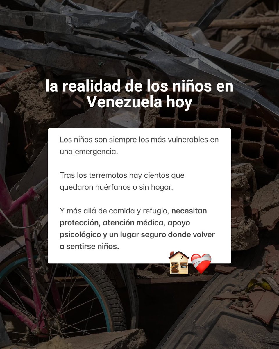 carlaconwifi's tweet photo. Que no se nos olvide Venezuela 🇻🇪

Han pasado dos semanas de los terremotos y aunque el tema ya casi no aparece en las noticias, la ayuda se sigue necesitando igual o más que el primer día. Y ayudar a los niños tiene que ser una prioridad https://t.co/VftZ2JBKNM