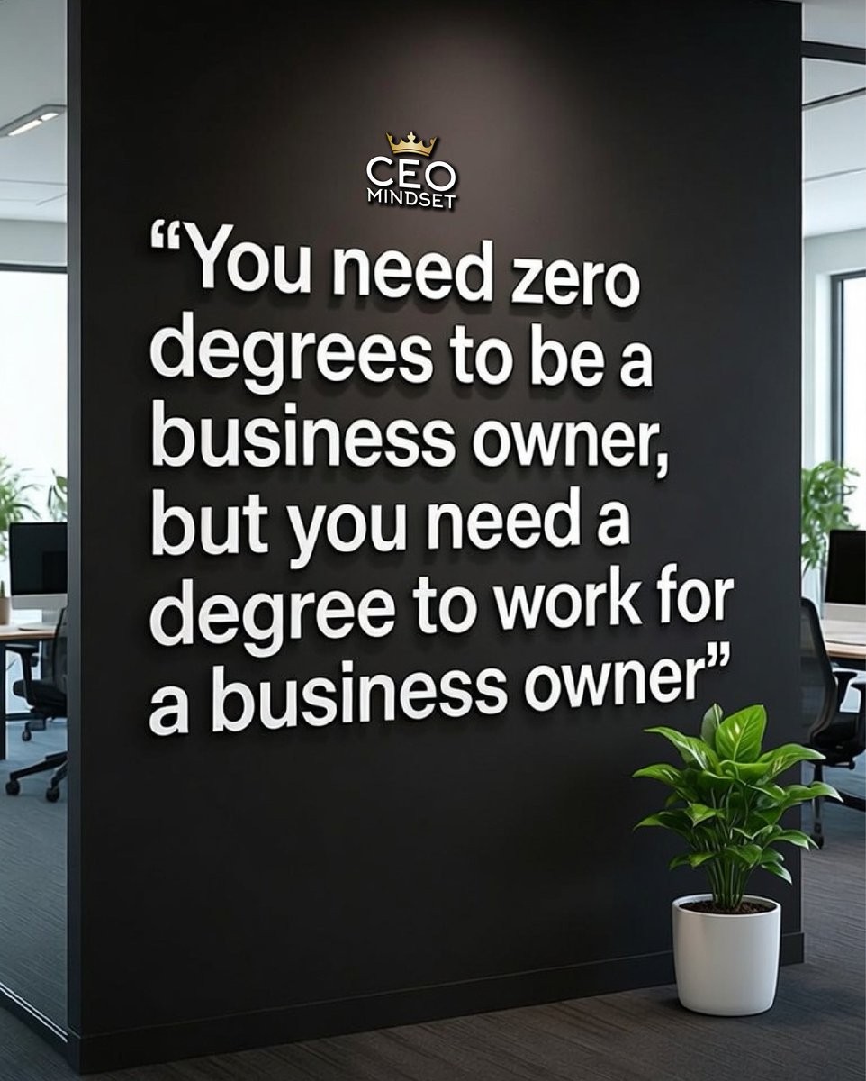 CEOMindsetX's tweet photo. You don't need a degree to start a business.
You do need skills to build one that lasts.

A degree is one path. Entrepreneurship is another.

Neither guarantees success. Both require discipline.

Build skills. Solve problems. Create value.

That's what the market pays for. https://t.co/DZZXwAlsJ0