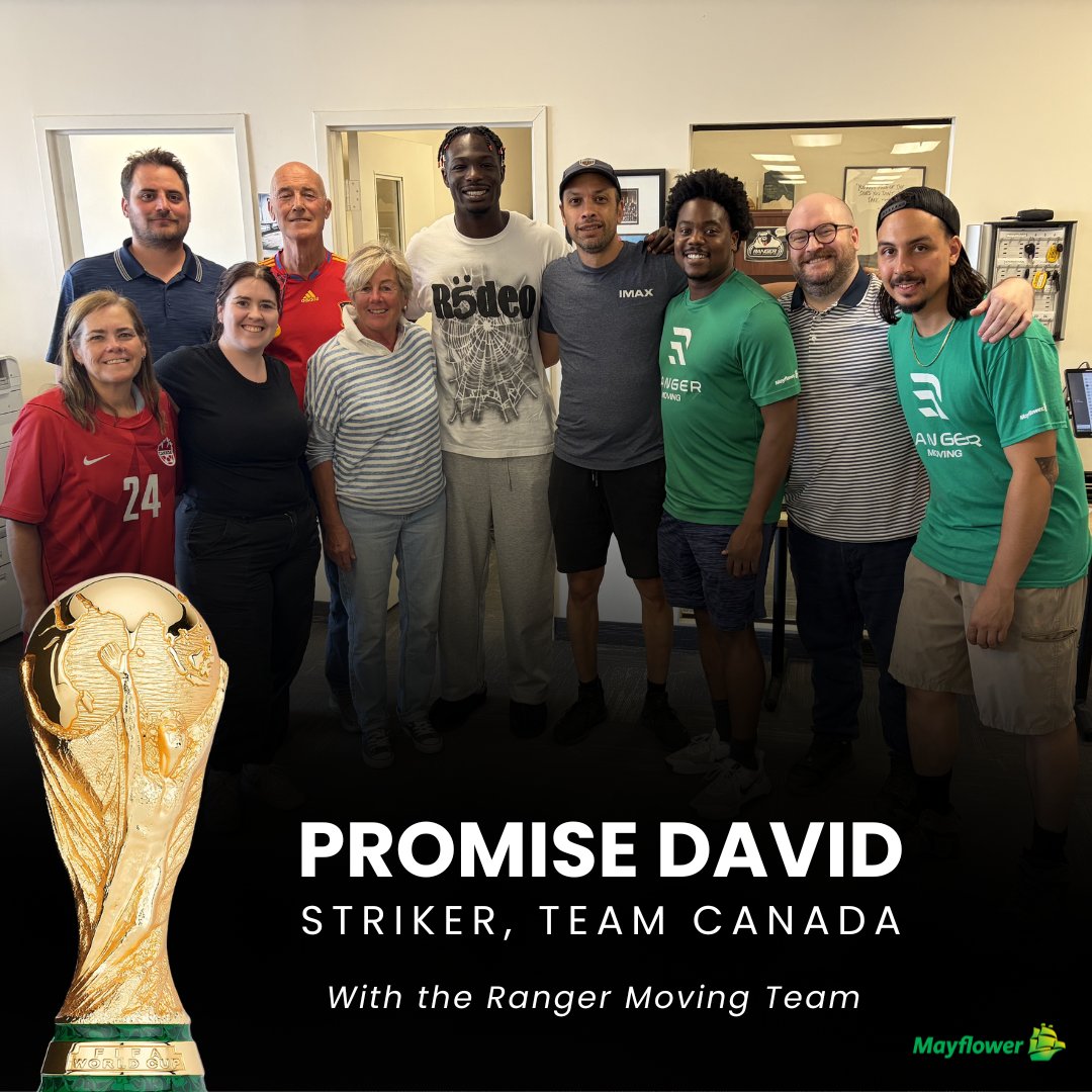 MayflowerCanada's tweet photo. 🌎 Sometimes the world feels smaller than you think. As Canada rallied behind Team Canada, we had a special connection to celebrate. Striker Promise David is the son of Ranger Moving's mechanic. We're proud of Promise and Team Canada!🍁
#TeamCanada #PromiseDavid #FIFAWorldCup https://t.co/sKTJsfPsmx