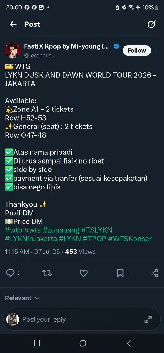tiredofherself's tweet photo. ⚠️ beware scammer tiket #LYKNDuskAndDawnxJakarta ⚠️

maaf kalo thread nya berantakan. first of all, aku disini teledor karena kurang ngecek beberapa hal. aku harap kalian bisa lebih hati2 yaa.

tags. lykn dusk and dawn jakarta scam https://t.co/3Ro43Da3pa