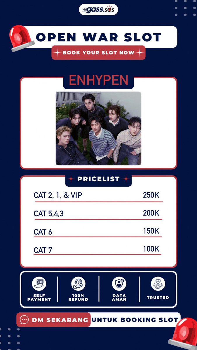 gasssos's tweet photo. OPEN JASA WAR ENHYPEN✨ 

🔐data pribadi
💸self payment

📌Fee start from 100k
*book slot 25k/tix, pelunasan setelah tix secured

#enhypen #enha #en_worldtour_bloodsaga
#bloodsaga_in_jakarta https://t.co/w5j1opFMNn