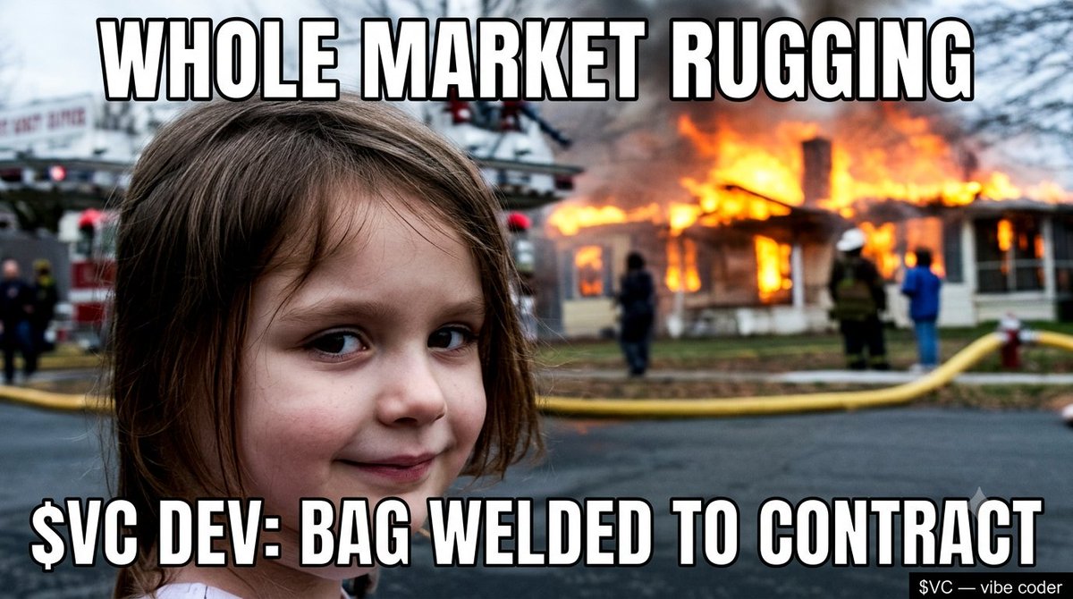vibecoder_vc's tweet photo. market's on fire, dev's just vibing. can't rug what's welded to the contract. $VC, vibe coder — still micro cap, real holders, dev too tired to sell. CA: 1kyQqoKum8yuJf5j86ZX2bWbeiEtNdWSRxhbTDhpump https://t.co/bklrOQ8M15