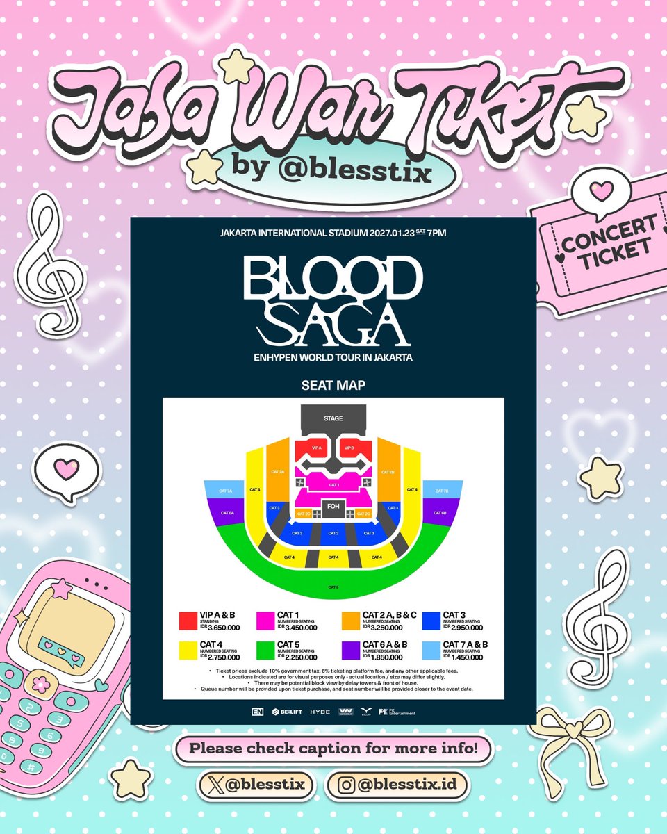 blesstix's tweet photo. OPEN JASA WAR ENHYPEN WORLD TOUR BLOOD SAGA IN JAKARTA 🎟️

# FEE VIP = Rp 350.000
# FEE NON VIP = Rp 250.000
DP BOOKSLOT — Rp 50.000

DM/WA FOR BOOKSLOT 💬💗
❕LIMITED SLOT❕
testi on pinned post 🪄

t. open jaswar jastip enhypen konser jakarta blood saga indonesia https://t.co/zyx0Z5Oap8