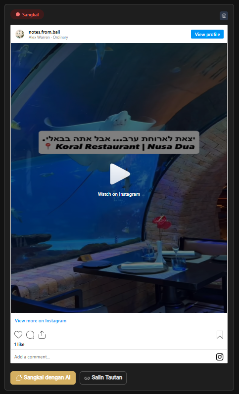 erlanishere's tweet photo. Jangan biarkan pemandu wisata Zionis bercokol di Indonesia!
Akun pemandu wisata Israel satu ini merekomendasikan restoran2 di Bali.
Koordinat sudah dilist di web Julid Fi Sabilillah: https://t.co/Ufr0BvyOef
Tinggal klik sangkal, terus langsung nge-direct ke akun Zionisnya. 👍 https://t.co/XPGzdRcPbq