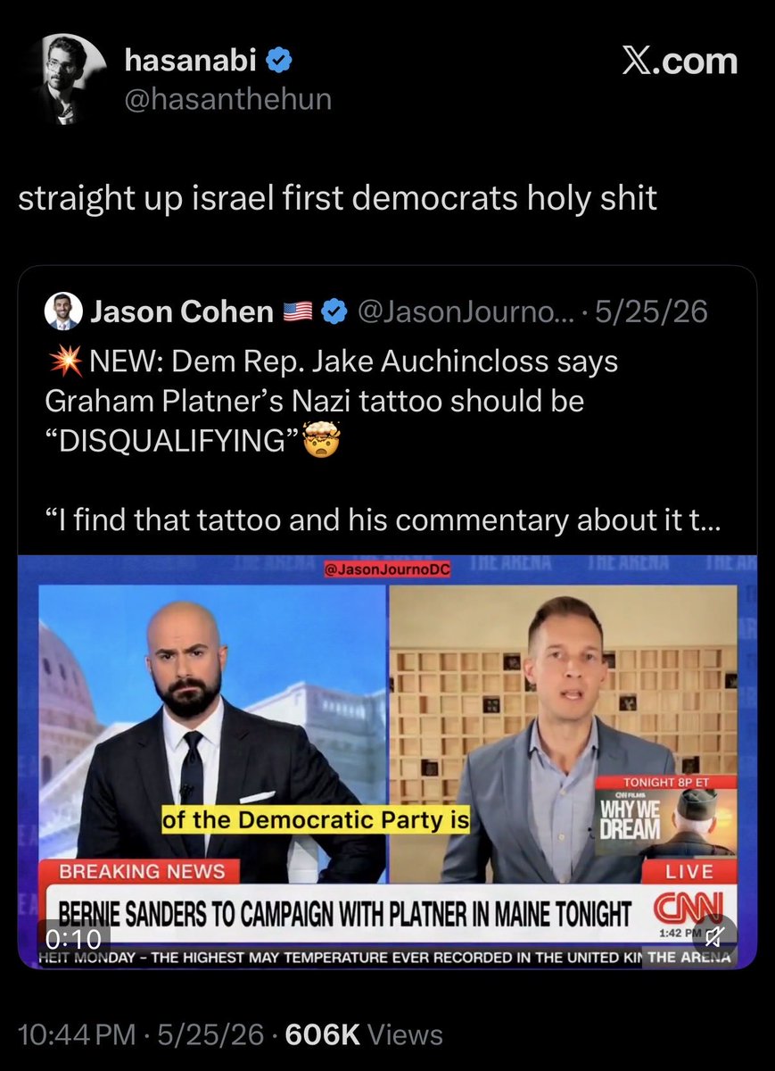 JebFain's tweet photo. It’s worth remembering that a Jewish Democratic Congressman rightly called Platner’s Nazi tattoo, “disqualifying.” So then, Platner’s supporters rallied to attack that Jewish Democratic Congressman, online, for calling a Nazi tattoo, “disqualifying.”

This really wasn’t ok. https://t.co/DooEmWQ2UQ
