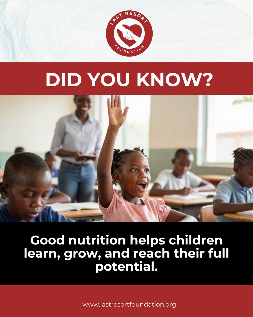 lastresortug's tweet photo. Did you know?
Hunger affects learning as much as it affects health.
A well-nourished child has a better chance to learn, grow, and thrive.

Learn how Last Resort Foundation is helping build a hunger-free future: https://t.co/FGWLzG4oEG

#FoodSecurity #LastResortFoundation https://t.co/ry8xQzeRUy