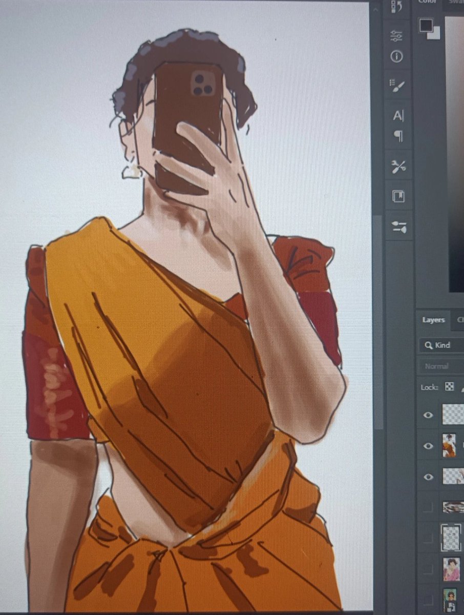 whynot_tonight's tweet photo. Rough drawing, trying to lift up mood 
Fine shyt in saree 😋🤌🥰 https://t.co/JXphwsJ419