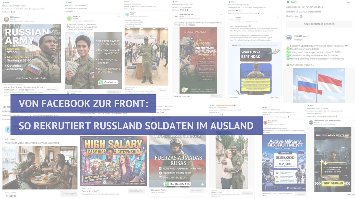 jan_wiebe's tweet photo. Tausende Menschen aus Afrika, Südamerika und Südostasien landen in der russischen Armee. Wie kann das sein? Bei meiner Recherche bin ich auf Hunderte Werbeanzeigen für die russische Armee auf Meta-Plattformen gestoßen. https://t.co/Tgk2jywuq5 https://t.co/jQTbyk545G