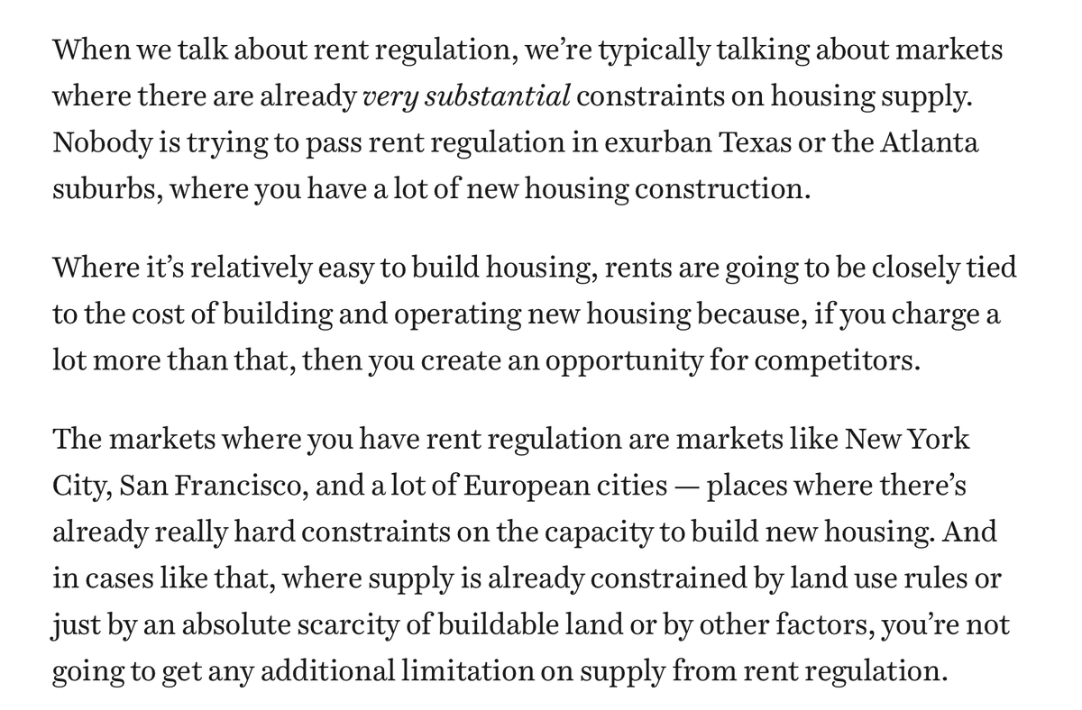 EricLevitz's tweet photo. Most economists say that rent control backfires, reducing housing supply and boosting rents in the long run 

But JW Mason, an economist at John Jay, thinks this orthodoxy is misguided. We spoke about his case for rent control and the arguments against it:
https://t.co/AlFdOXHVWh https://t.co/KzdG8l9wZX
