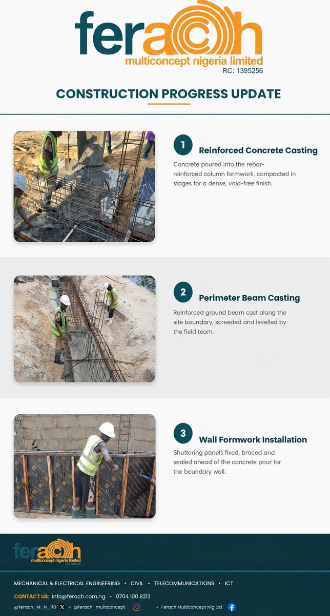 Ferach_M_N_LTD's tweet photo. Progress never stops on site. Our dedicated team is working with absolute precision and uncompromising safety to deliver another landmark project. We don’t just build; we deliver quality you can trust.
#ConstructionUpdate #ProjectProgress #FerachMulticonceptNigLtd. https://t.co/2D0dUphSBj