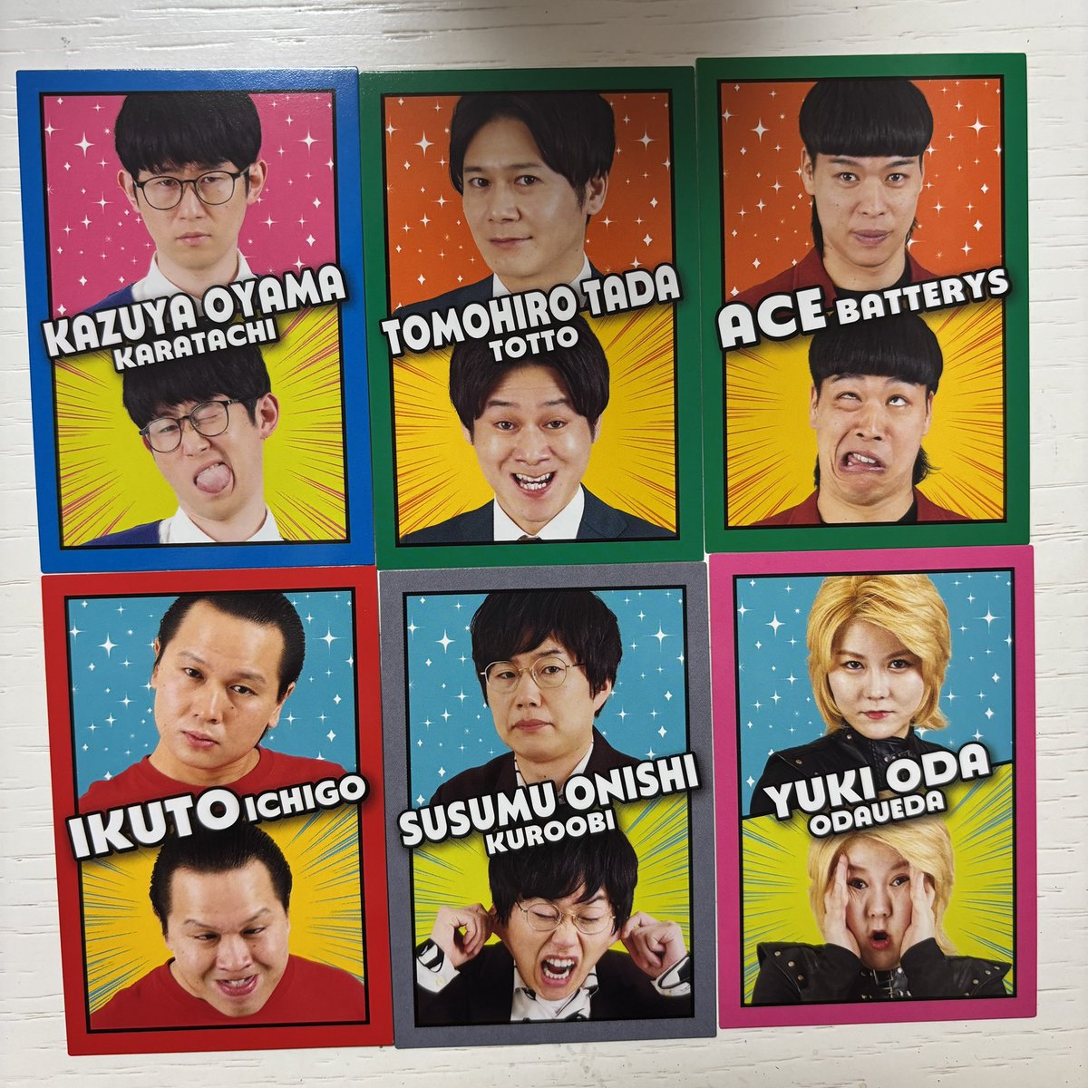 vrv_j's tweet photo. よしもとコレカ　交換

キメ顔変顔カード

【譲】カラタチ　大山、トット　多田、バッテリィズ　エース、イチゴ　イクト、黒帯　大西、オダウエダ　小田

【求】マユリカ　中谷　阪本
エバース　佐々木
買取の場合、送料負担

関東の劇場、都内・横浜手渡し
郵送も検討します。 https://t.co/kwgPYHwLxC