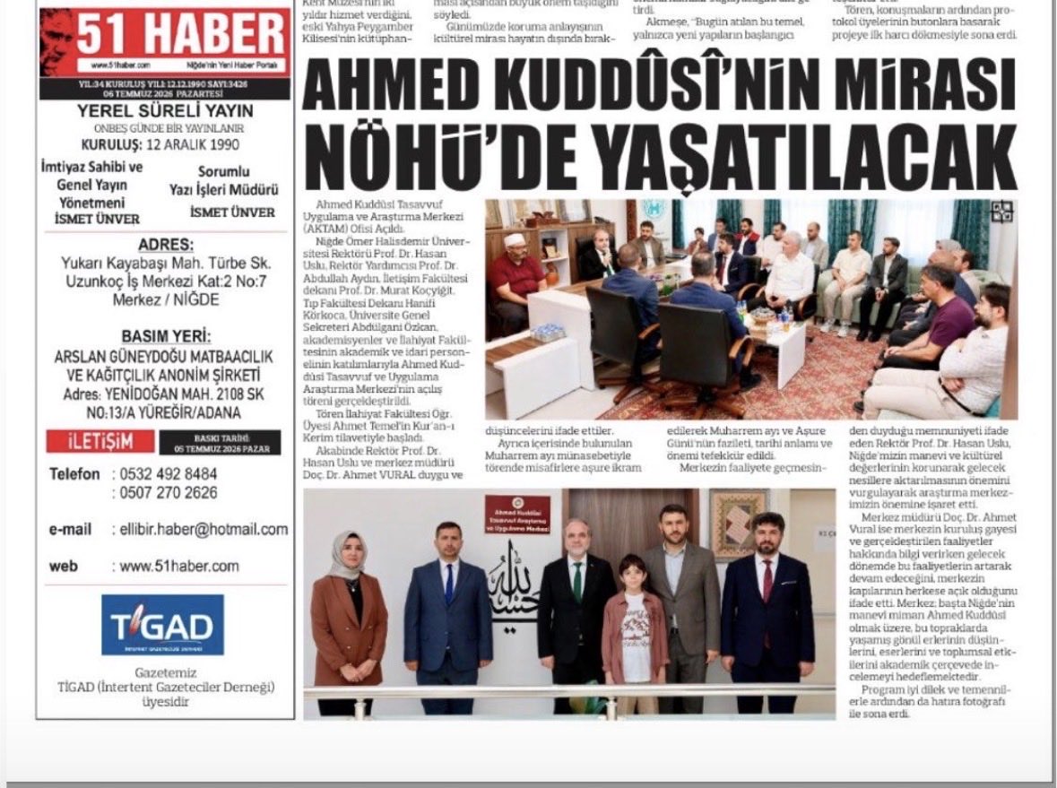 nohuaktam's tweet photo. Ahmed Kuddûsî Tasavvuf Uygulama ve Araştırma Merkezimiz (AKTAM) Yerel Basında.. https://t.co/5qJ6g4MK6P