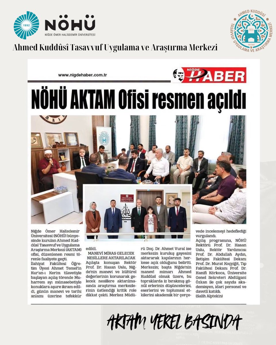 nohuaktam's tweet photo. Ahmed Kuddûsî Tasavvuf Uygulama ve Araştırma Merkezimiz (AKTAM) Yerel Basında.. https://t.co/5qJ6g4MK6P
