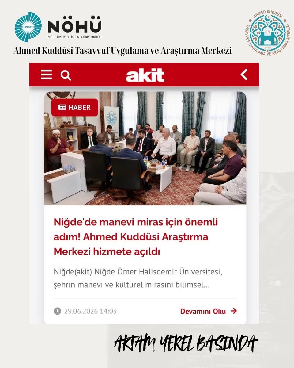 nohuaktam's tweet photo. Ahmed Kuddûsî Tasavvuf Uygulama ve Araştırma Merkezimiz (AKTAM) Yerel Basında.. https://t.co/5qJ6g4MK6P