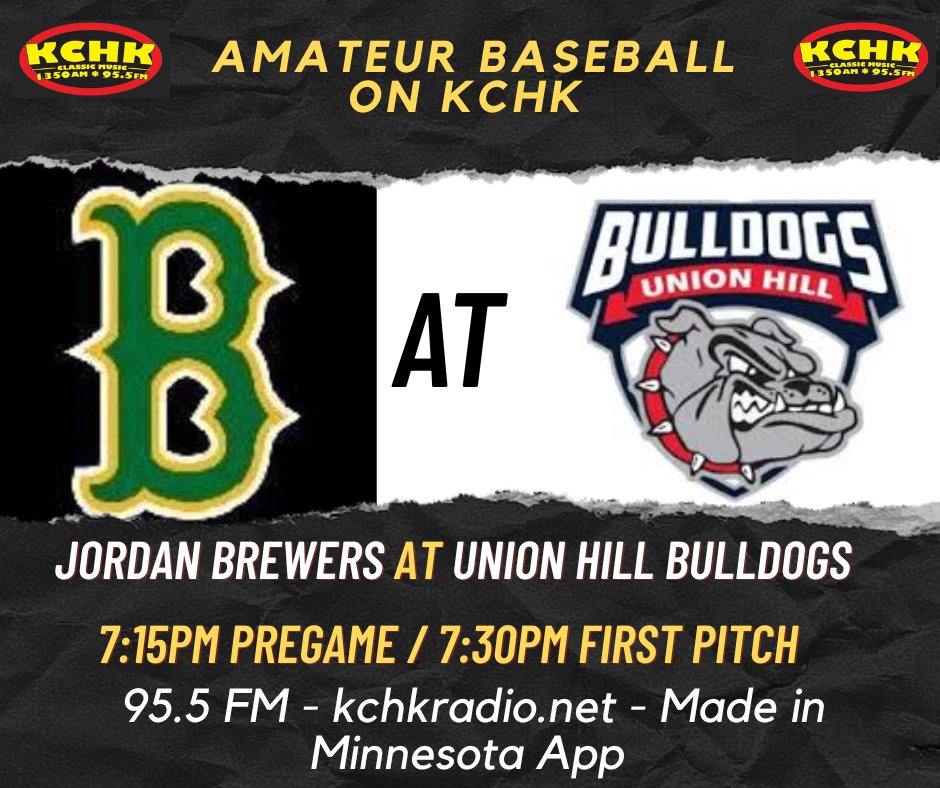 kchkradio's tweet photo. Huge District 3B matchup tonight as @jordanbrewers travel to @UHBulldogs. 7:15pm Pregame / 7:30pm First Pitch. @BartelsAdam on the call. https://t.co/b5aTCCrJc0