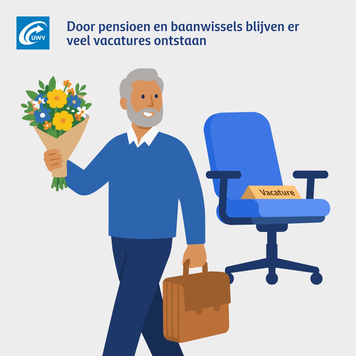 UWVnl's tweet photo. De komende jaren onstaan er veel vacatures. De banengroei neemt weliswaar af, maar veel mensen gaan met pensioen of wisselen van baan. Hierdoor blijft de vervangingsvraag groot.

https://t.co/d0kNpyOFhd https://t.co/QcblfNUGME