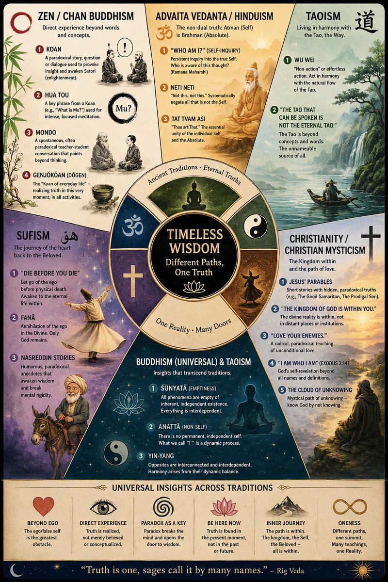 Teonacatel's tweet photo. Spirituality isn’t about answers, it’s about questions that break the mind open.  

From ancient paradoxes to silent presence, these timeless tools awaken clarity, peace &amp; deeper truth.  

#Spirituality #Mindfulness #Wisdom" https://t.co/v4oUP04Umi