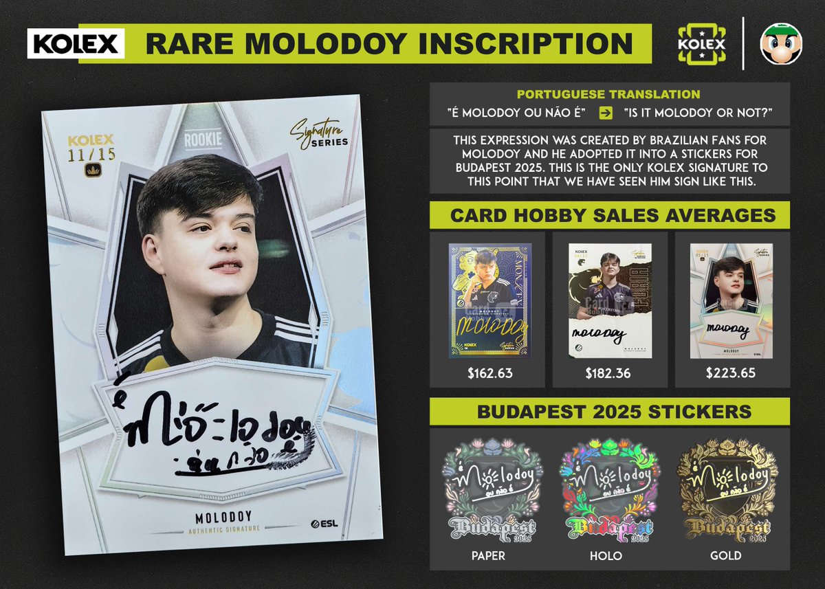 lu1gi_csgo's tweet photo. Check out this cool @tvoy_molodoy signature! 😲

Very cool that he drew his sticker signature for one of his "Rookie" signatures from @KolexGG.  Bummed to see that its smeared... wonder if he signed multiple like that? 🤔

#KolexCards | 🇰🇿 https://t.co/PpfrkJxHRF