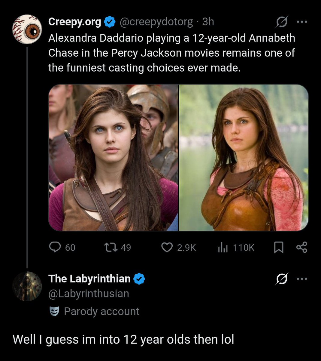 Labyrinthusian's tweet photo. What was said was about a 24 year old actress portraying a 12yo.... Hits a bit different huh? https://t.co/kcOIucJ3vT