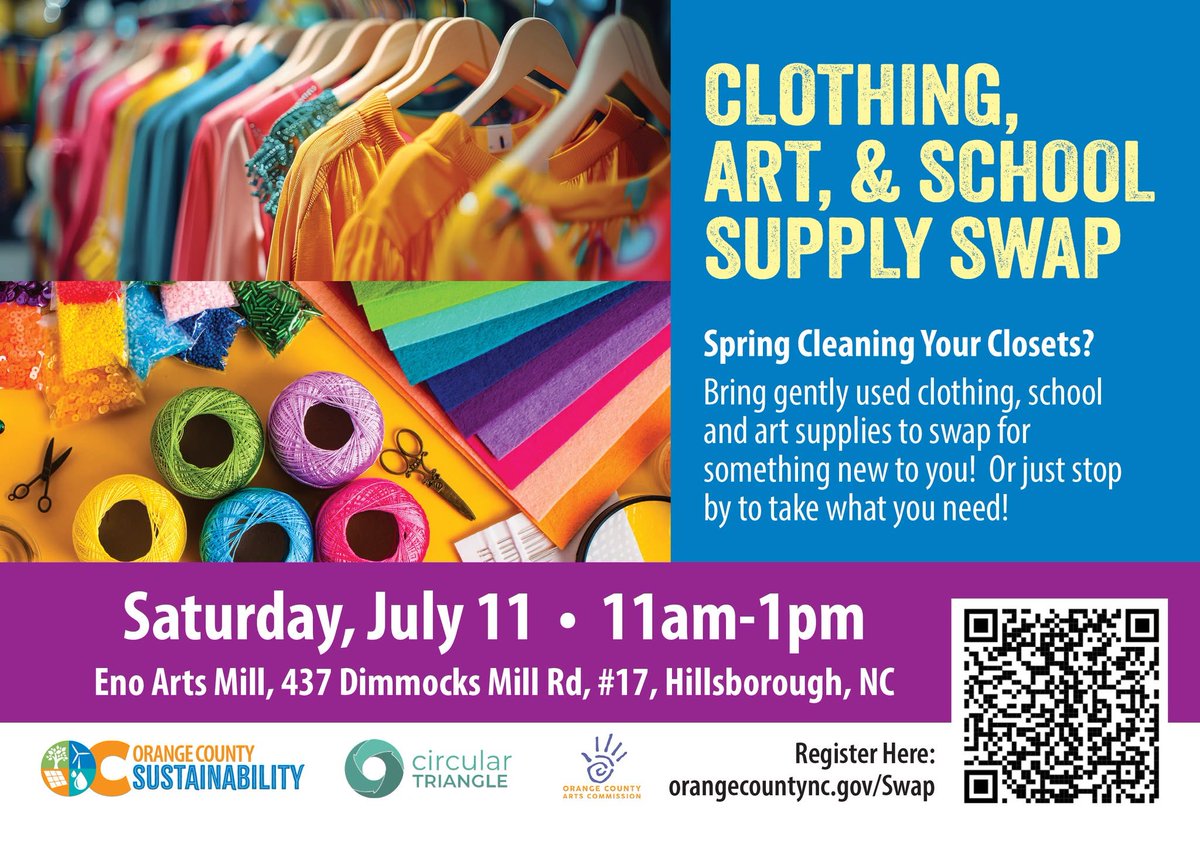 OCDEAPR's tweet photo. DEAPR will be raffling off a free rain barrel at the Clothing, Art and  School Supply Swap. Register at the QR code today! https://t.co/srphrO8GzT