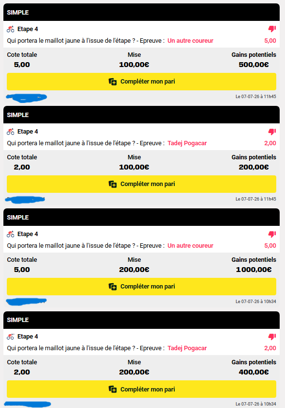 Failorn_'s tweet photo. @UnibetFrance qui affirme que le pari "Un autre coureur" est perdant alors que leur intitulé de pari est totalement trompeur et malgré qu'ils savent cette incompréhension, il ne change rien ! Et aucun geste commercial n'est accordé ! 
C'est honteux ! https://t.co/xvgFVbph1T