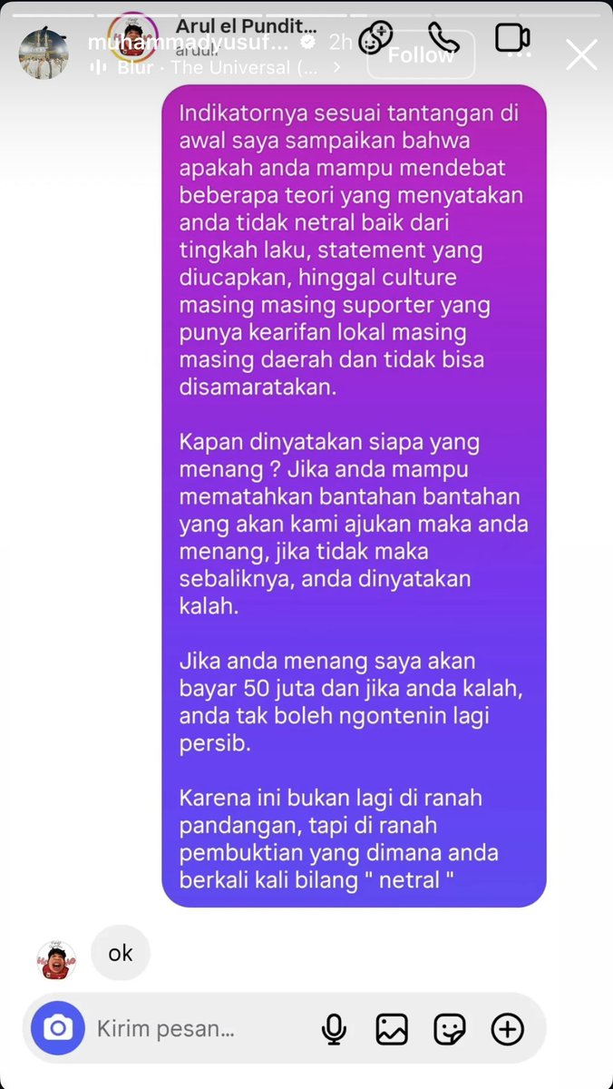 jiwaterbuang's tweet photo. Di instagram lagi rame Arul el Pundit yang belakangan banyak dikritik karena postingan “Persib pengganggu diaspora”, diajak debat oleh seorang Rektor dari Politeknik Praktisi Bandung.

Menariknya yang menjadi topik debat adalah klaim dari Arul yang mengaku “Pundit Netral”. https://t.co/oCBbs8NogC
