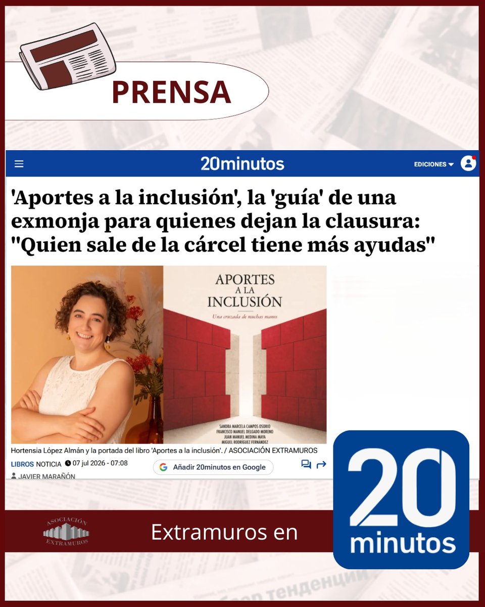 a_extramuros's tweet photo. ✨ Javier Marañón, hace eco de nuestro libro 📕 «Aportes a la inclusión. Una cruzada de muchas manos» en el periódico 20minutos 📰
Lee el artículo completo aquí 👇🏻
https://t.co/UN3gsa42Jt

✅ Disponible en Amazon. Consíguelo aquí 👇🏻
https://t.co/OBCFA6OY59 https://t.co/aPnVdV3A6w