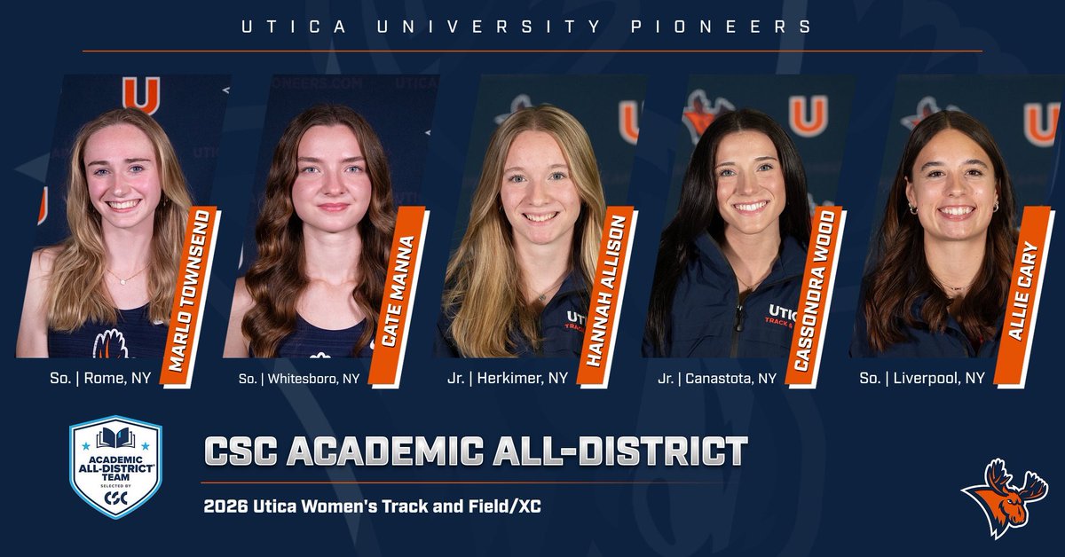 Utica_Pioneers's tweet photo. Congratulations to our five female track and field athletes who achieved CSC Academic All-District honors following a successful season! 🙌

#FearTheMoose #GoPioneers #Empire8 https://t.co/O8GY8RQxcw