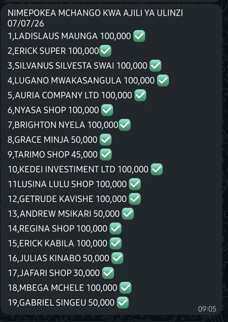 HildaNewton21's tweet photo. ‼️MAPOLISI NA WATEULE WA IDD AMIN MAMA WAMETUMIA MAANDAMANO KUTAPELIWA WAFANYABIASHARA NCHINI‼️

Baada ya Gen-Z kutangaza Maandamano ya Amani ya 7/7 #77Tunatoka.

Sasa maandamano haya kwa MaRPC na Wakuu wa Wilaya nchini, wao wakaigeuza kuwa fursa ya kutapeliwa Wafanyabiasha wenye Maduka pamoja na wamiliki wa Petrol Stations.

Kila wilaya hasa zile ambazo zipo kwenye maeneo ambayo kuna muamko mkubwa wa Wananchi juu ya kudai mabadiliko wamekamuliwa pesa kwa lazima.

Mfano kwa hapa Dar es salaam tu maRPC na maOCD waliwaita Wamiliki wa Petrol Station zote kisha wakawambia lazima kila mmiliki wa Petrol Station atoe  milioni  tano (5, 000, 000) kwa ajili ya ulinzi siku ya Maandamano ya 7/7 yani Leo eti ili wasichomewe vituo vyao so Wamiliki wa Petrol Station kila mmoja katoa milioni 5 ambazo walikuwa wanakusanya maRPC na maOCD.

Wakati huo Wakuu wa Wilaya zilipo Dar es salaam wamechukua laki moja moja (100,000) kutoka kwa wamiliki wa Maduka yote yaliyopo kwenye Wilaya zao, kwa kisingizio kwamba watawapa ulinzi wa Askari wenye bunduki ili walinde madukani yao.

Huu mkeka nilioweka hapa, hawa ni baadhi ya Wafanyabiash wenye Maduka ya Jumla Manzese ambao wamekamuliwa na Mkuu wa Wilaya ya Ubungo.

Wafanyabiashara na nyie saa nyingine ni miyeyusho sana hivi unakubalije kutoa pesa kirahisi kila rahisi ivo wakati Polisi wanalipwa mishara na kazi yao ni kulinda raia na mali zao..?