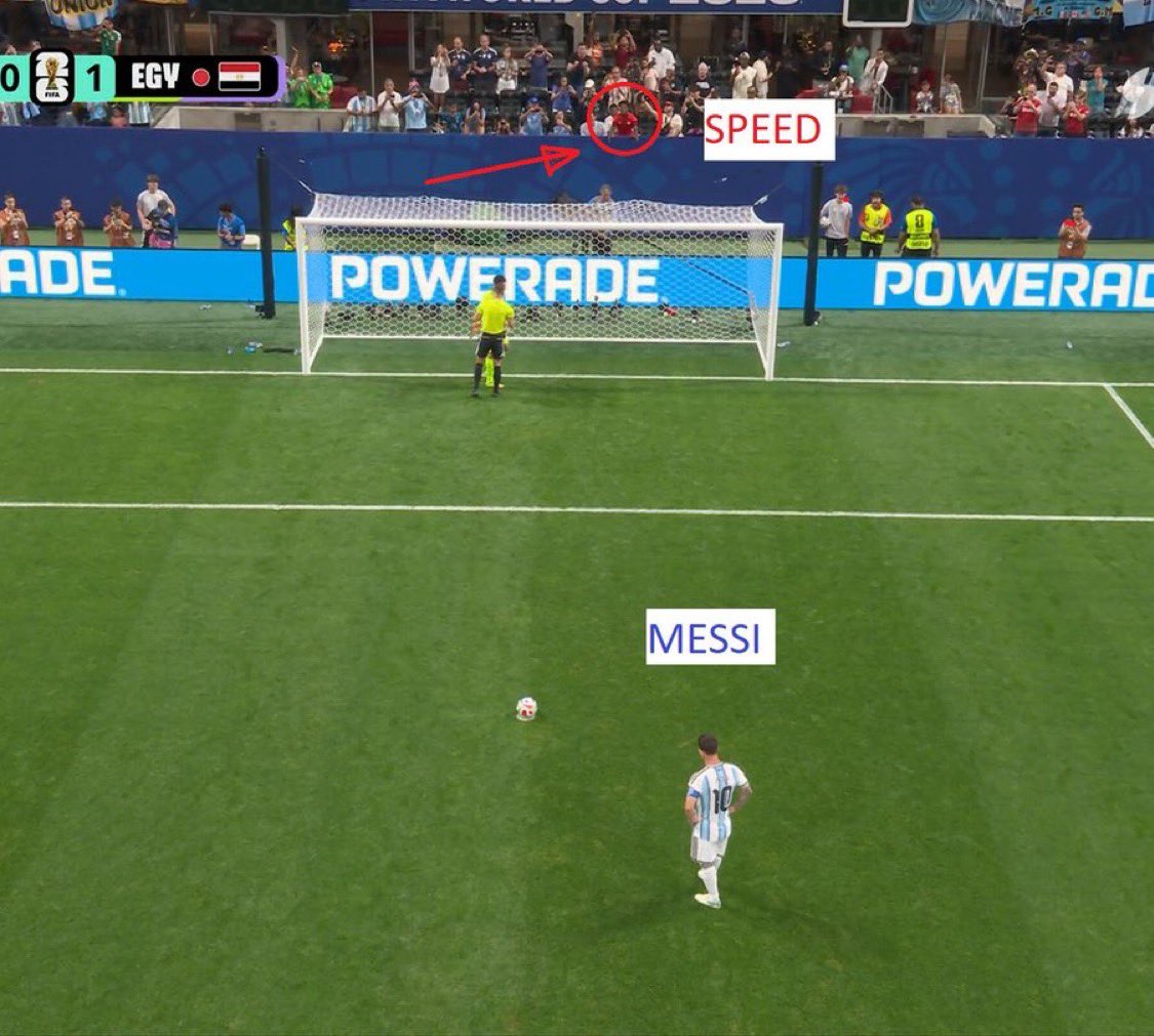 FrenchRapUS's tweet photo. 🚨 SURRÉALISTE ! 

Lionel Messi avait une vue directe sur le streamer IShowSpeed le narguant lorsqu’il a raté son penalty contre l'Égypte 😭 https://t.co/nWZ5LffIxk