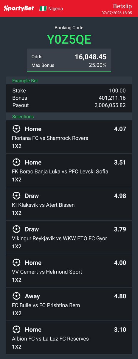 TochizR's tweet photo. All Games Today don't miss 

Code: Y0Z5QE
Hey check out the bet I just placed on Sportybet! https://t.co/kvgldgdvXN https://t.co/tpe7xvgmrG