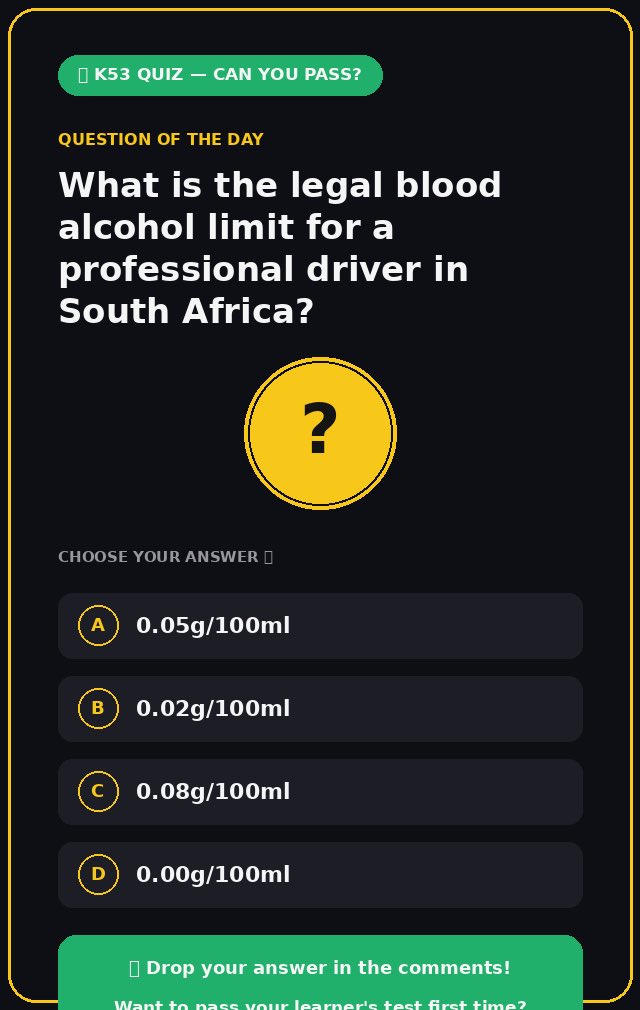 don_maboya's tweet photo. Donโt guess on test day โ get our full K53 study memo (Code 8, 10, 14 & motorcycle) for R100, delivered straight to WhatsApp:
https://t.co/NNsWXlGHo8 / https://t.co/jVcJBZJ0oX
#Learnerslicense #K53 #learnerstest https://t.co/VmSiNjj91i
