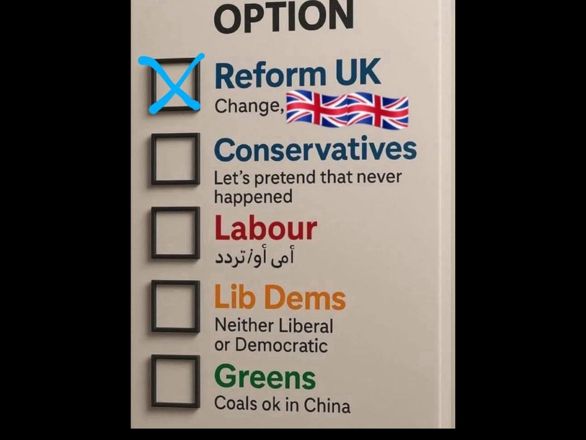 jim8oy66's tweet photo. Labour, Conservatives, Muslim Greens, Liberal Hypocrites and every Gaza independent MP are EVERYTHING that is wrong with this country, fuck them all off to obscurity and vote for the only party with common sense policy, VOTE @reformparty_uk 👍 https://t.co/UdkW3GnkqI