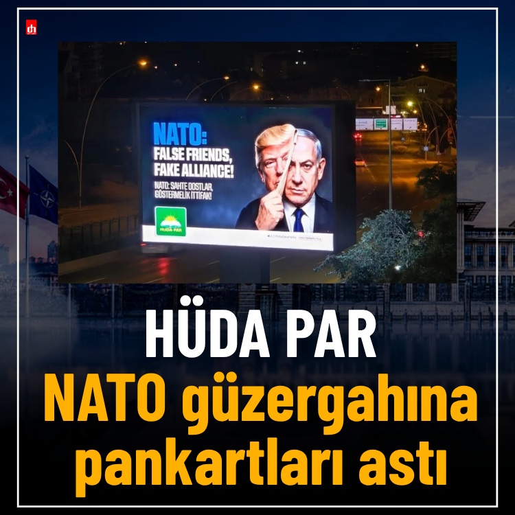 Dogruhaber's tweet photo. HÜDA PAR NATO güzergahına pankartları astı https://t.co/5cmlyquikp https://t.co/6SrdnOzVzh