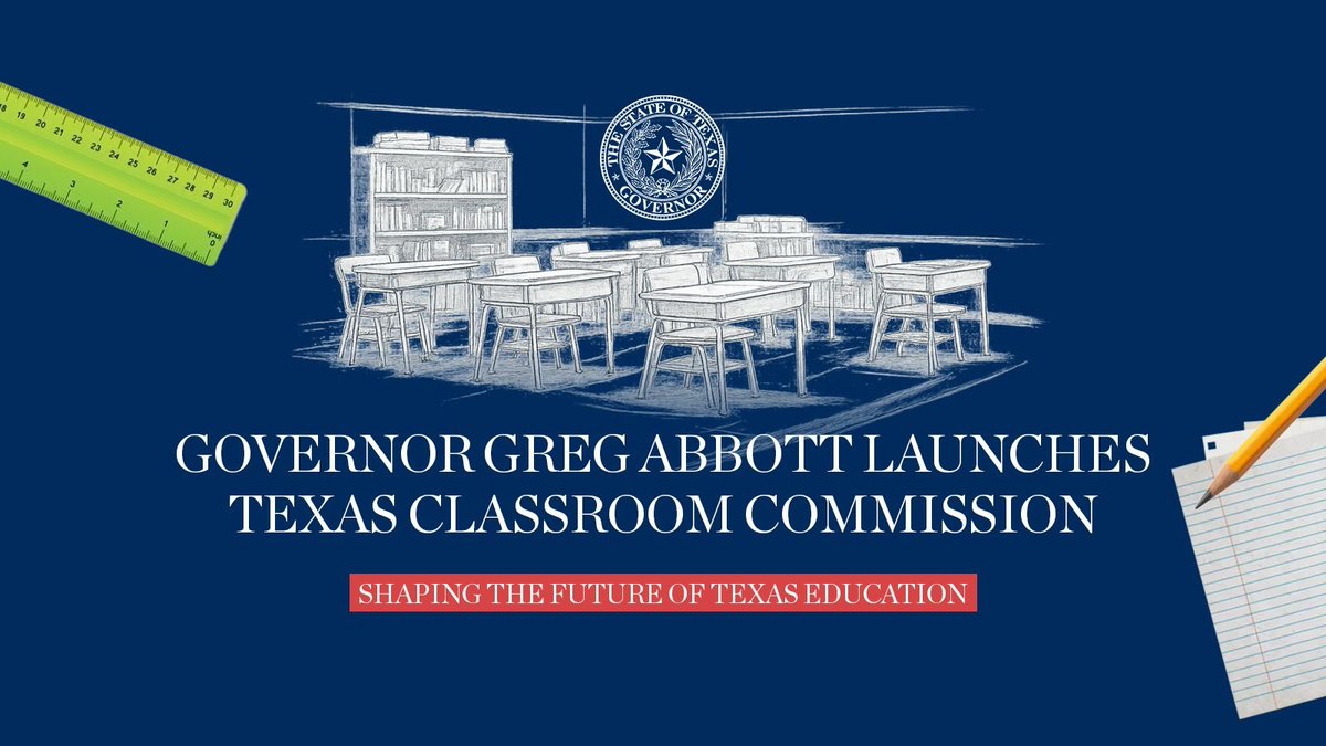 GovAbbottPress's tweet photo. Gov. Abbott today launched the Texas Classroom Commission, a new teacher-led initiative that will put TX educators at the center of shaping the future of public education.

The Commission will strengthen student achievement &amp; ensure TX becomes the No. 1 state for educating kids. https://t.co/Z63jdU5evU