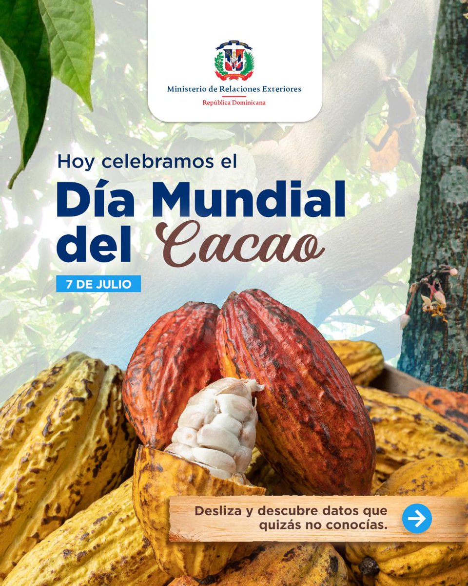 RDenChicago's tweet photo. 🍫🌎 En el #DíaMundialDelCacao, junto al @MIREXRD y nuestras misiones en el exterior, reconocemos la dedicación de nuestros cacaoteros, cuyo esfuerzo proyecta al cacao dominicano como símbolo de calidad y orgullo nacional en el mundo. 🇩🇴 https://t.co/Z2ZT2muUPv