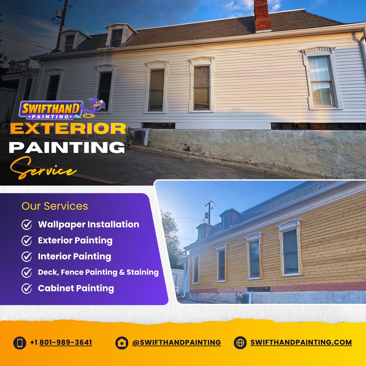 SwiftHandPaint's tweet photo. Your home's exterior deserves more than just paint, it deserves professional craftsmanship. 🏡🎨

Boost curb appeal, protect your investment, and love coming home every day.

📞 (801) 989-3641

#SwiftHandPainting #ExteriorPainting #UtahHomes #HomeImprovement #HousePainting https://t.co/Nv6VZD5k3p