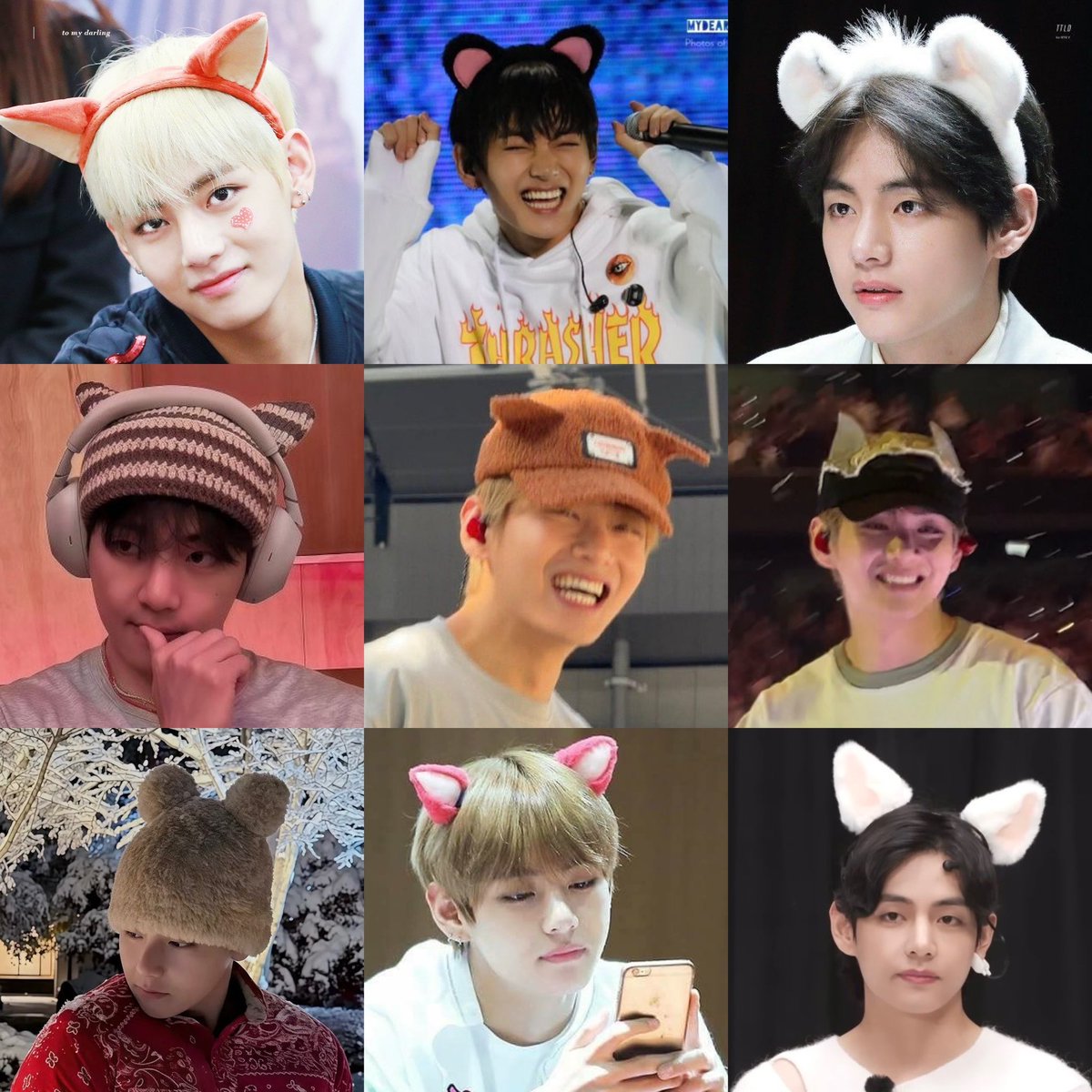 taeskoshy's tweet photo. taehyung and his love for wearing cute animal ears any chance he get is just the most adoring thing ever- my kittae https://t.co/smaRdosJCS