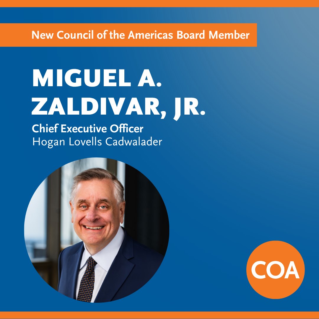 ASCOA's tweet photo. We are excited to announce our new Council of the Americas board member: Miguel A. Zaldivar, Jr. of @HLCGlobal! https://t.co/ocX1287bhm